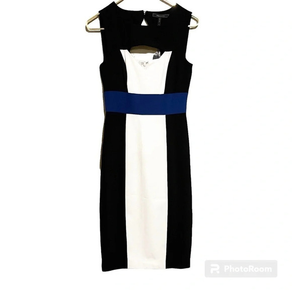 NWT BCBG MAXAZRIA Antonella Pencil Dress Women’s Size 2 Off White Blue Black - Picture 1 of 15
